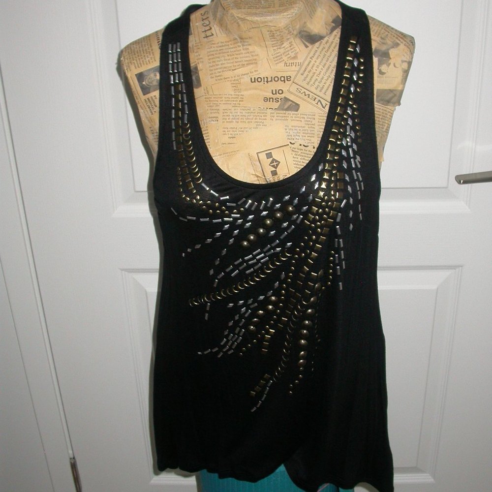 Black Silver and Gold Studded Tank